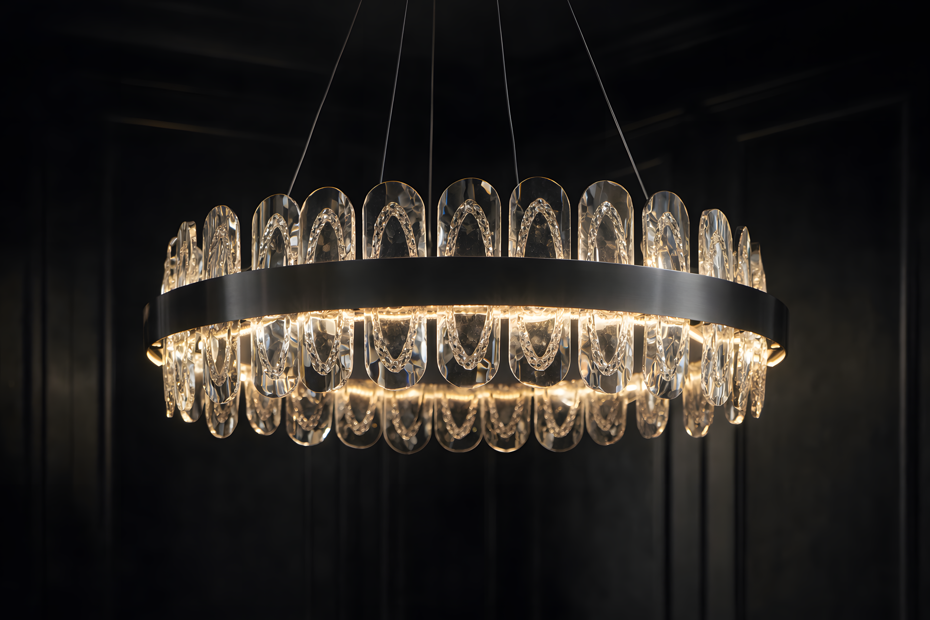 Luxury chandelier with crystal accents on a black background