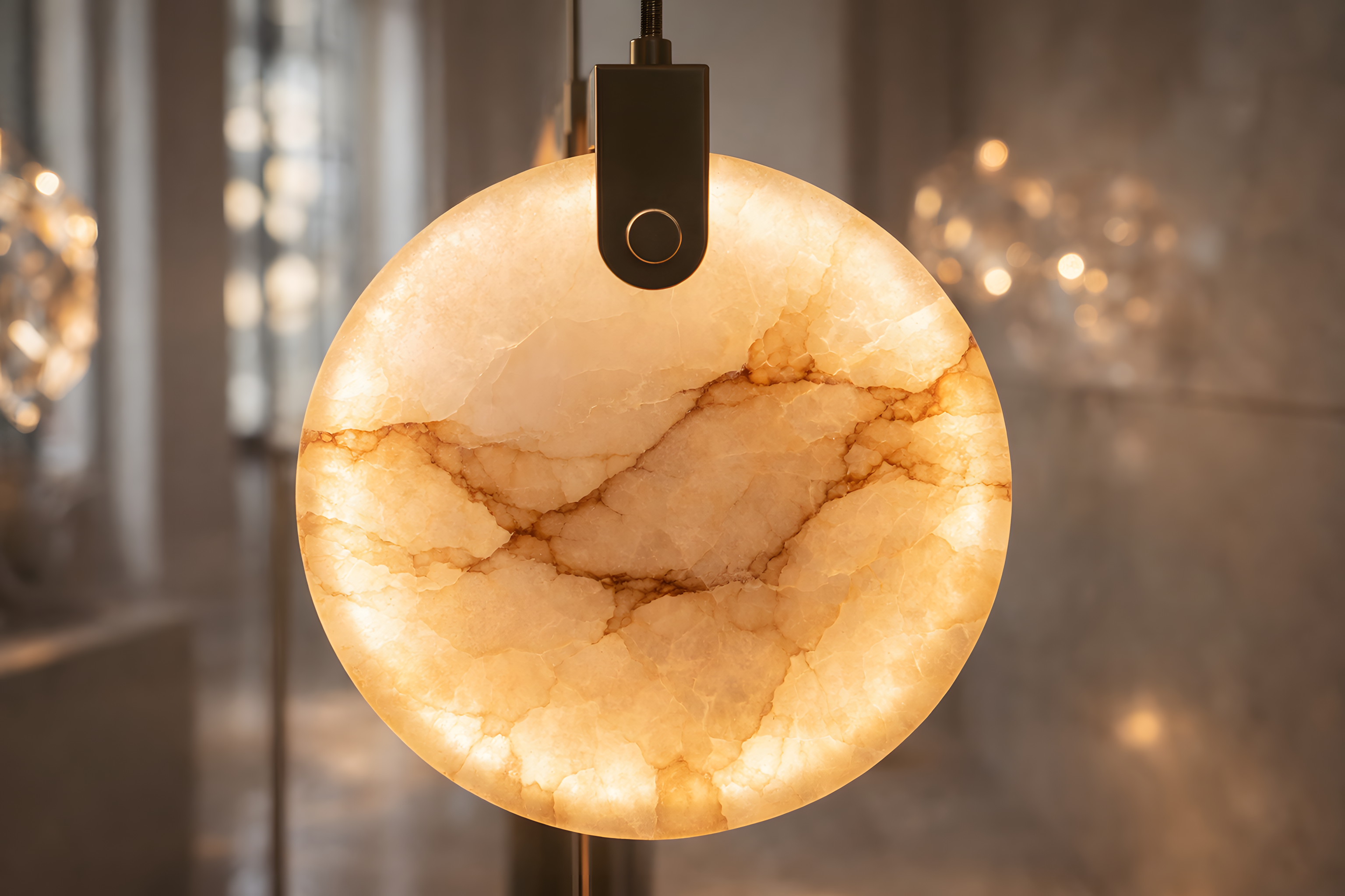 Marble-patterned pendant light with a blurred background