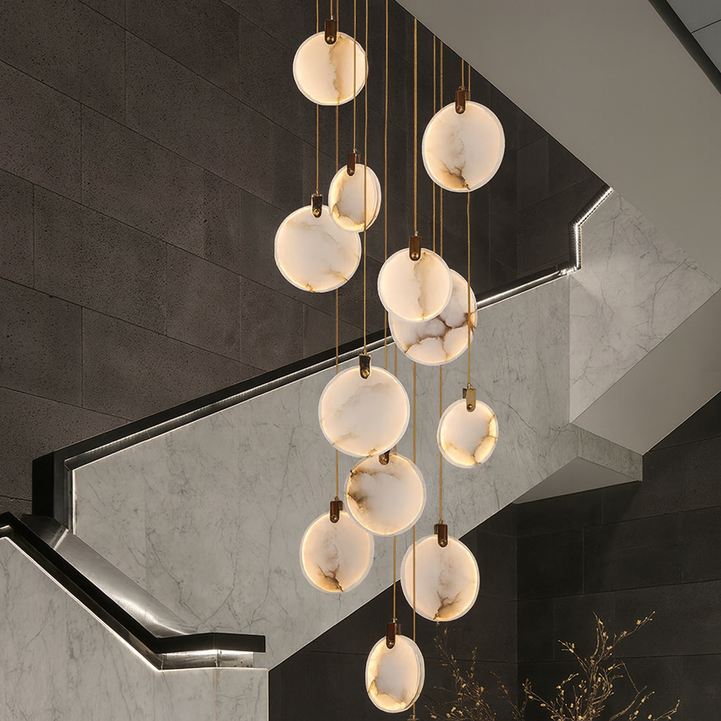 Calacatta Marble Pendant Staircase Chandelier