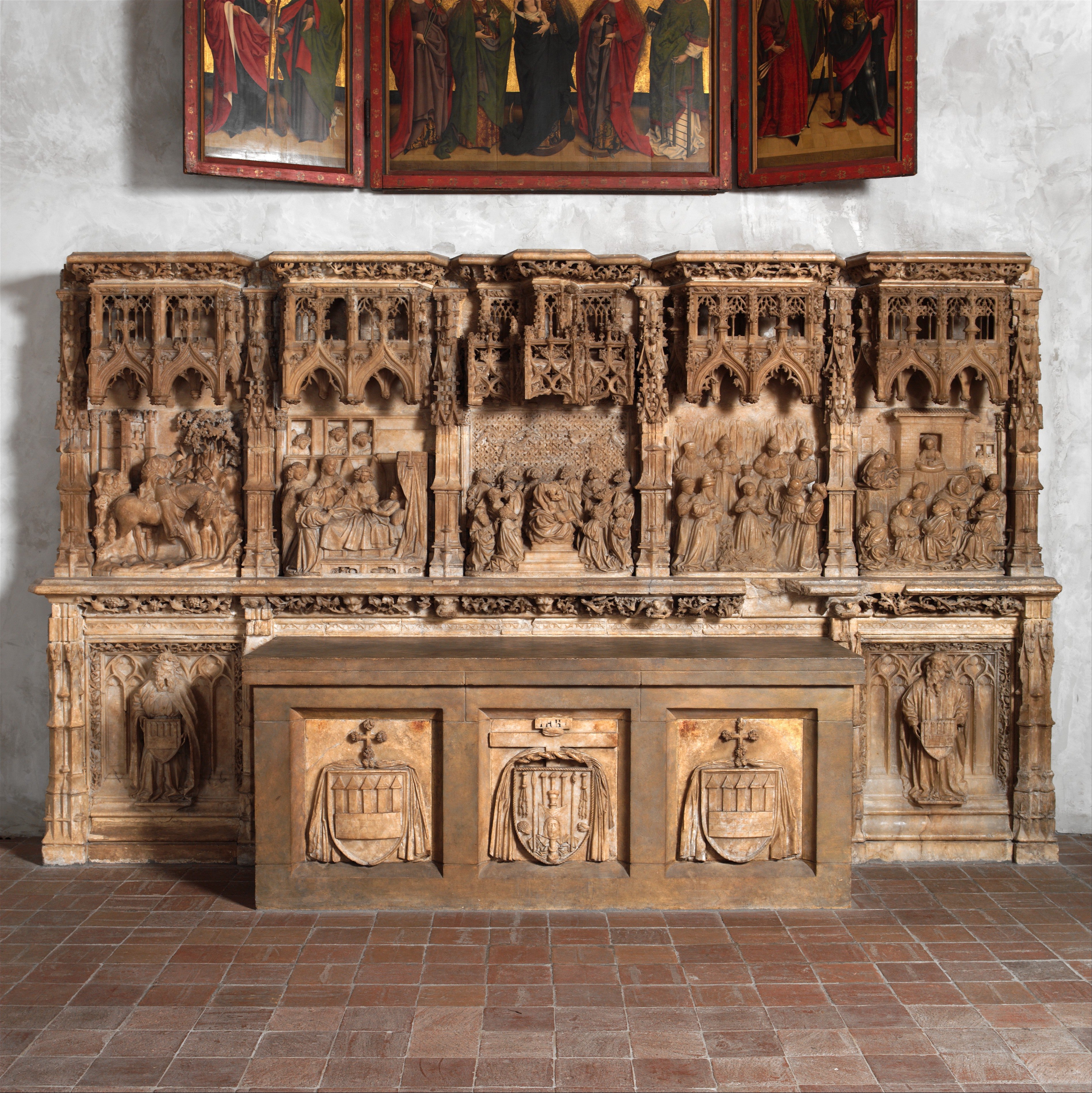 Détail d’un ensemble d’autel en albâtre réalisé à Saragosse vers 1456–1458.