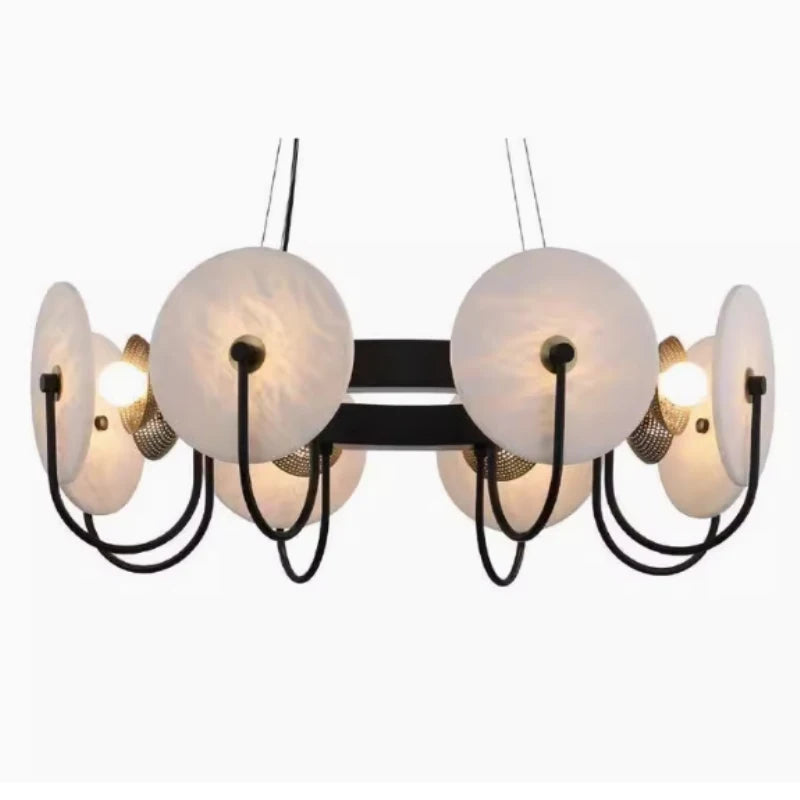 Coin Marble Chandelier Decoration Living Room Reflector Marble Hanging Lamp Copper Finish Black Pendant Lights