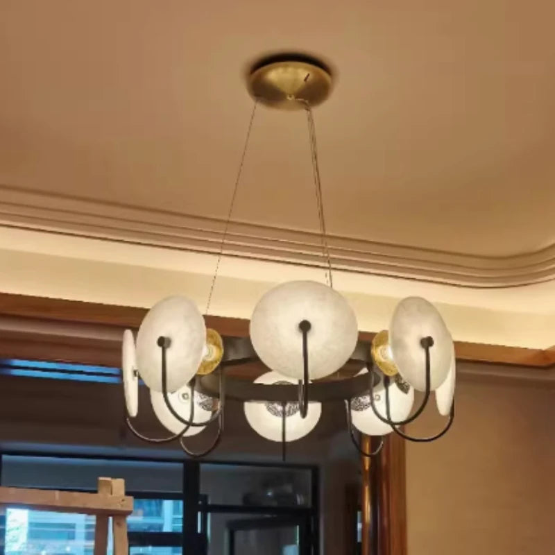 Coin Marble Chandelier Decoration Living Room Reflector Marble Hanging Lamp Copper Finish Black Pendant Lights