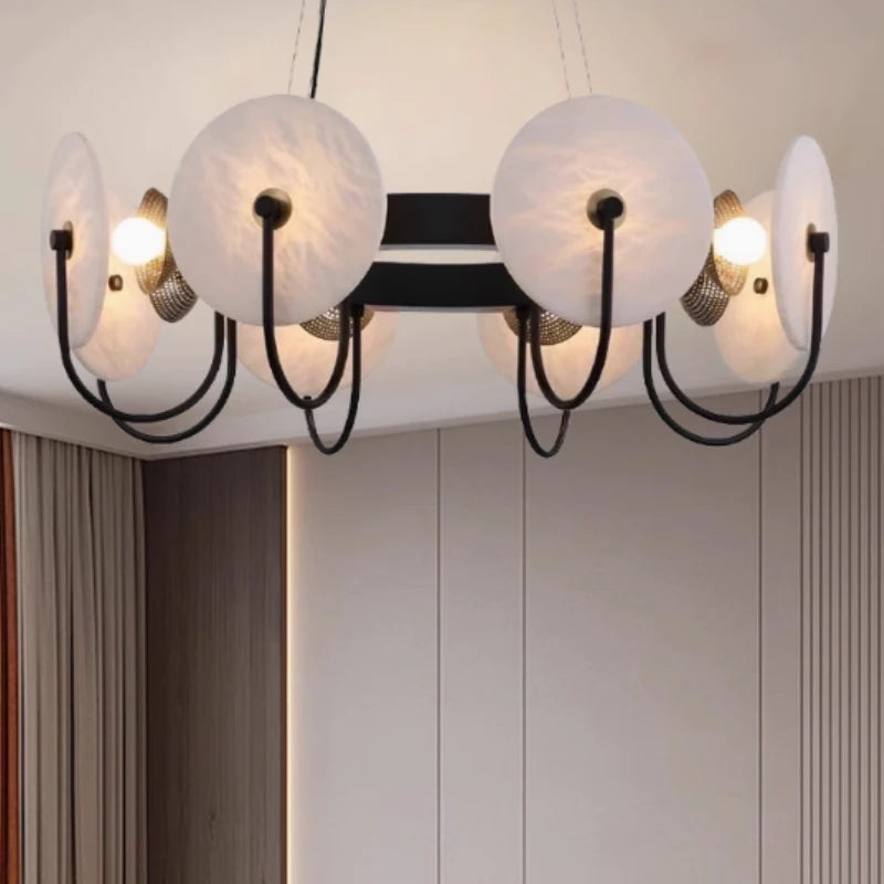 Coin Marble Chandelier Decoration Living Room Reflector Marble Hanging Lamp Copper Finish Black Pendant Lights