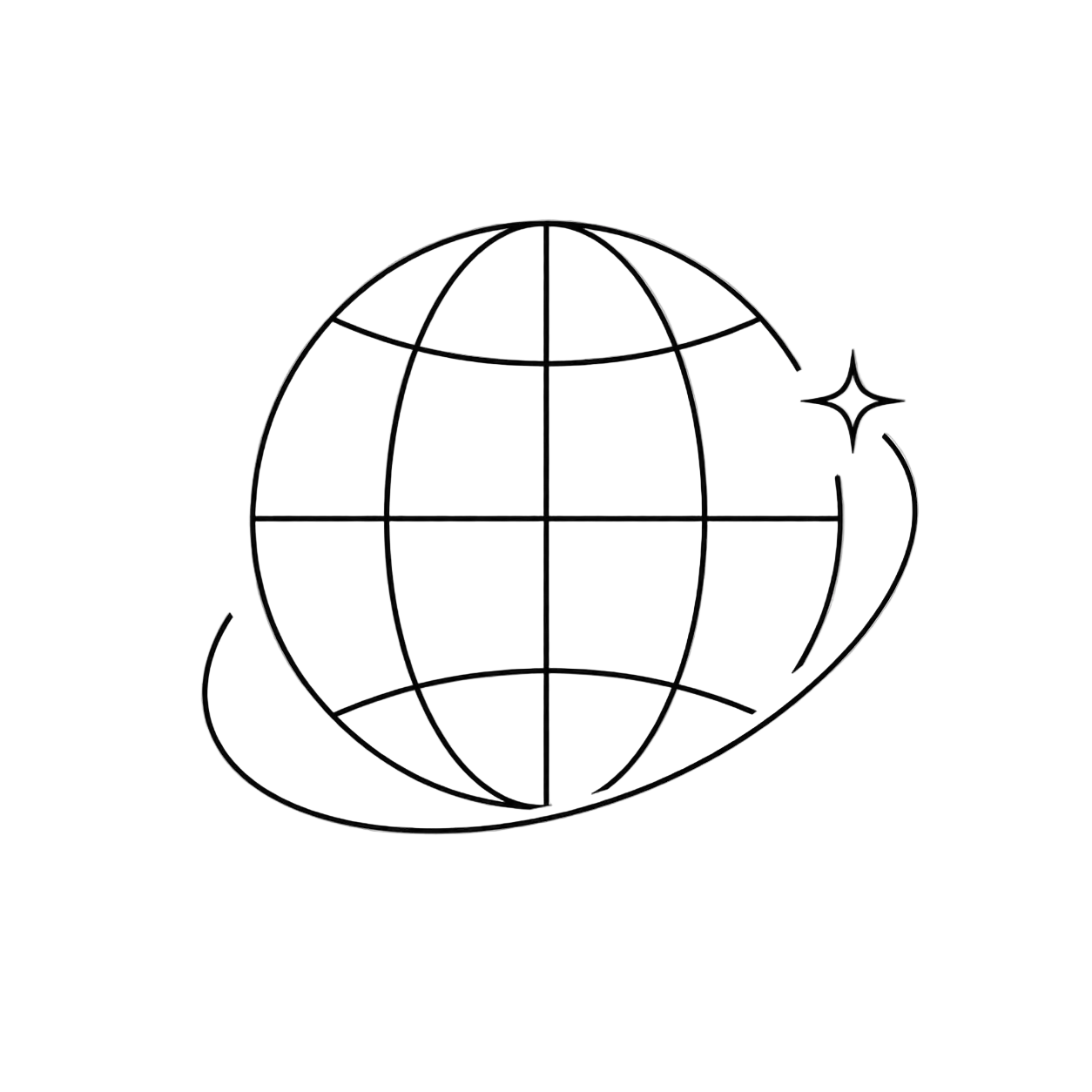 Black line drawing of a globe on a transparent background