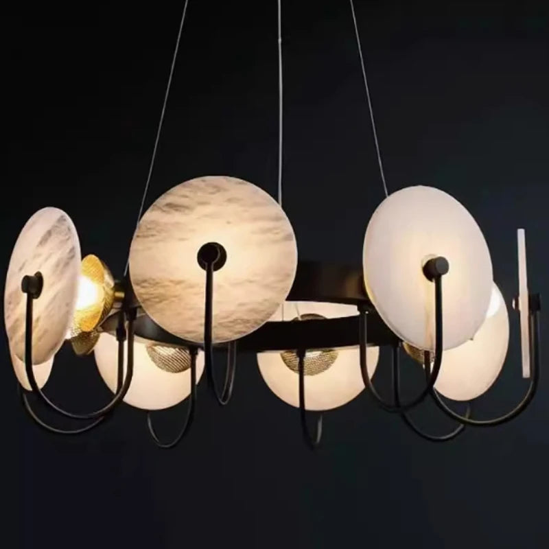 Coin Marble Chandelier Decoration Living Room Reflector Marble Hanging Lamp Copper Finish Black Pendant Lights