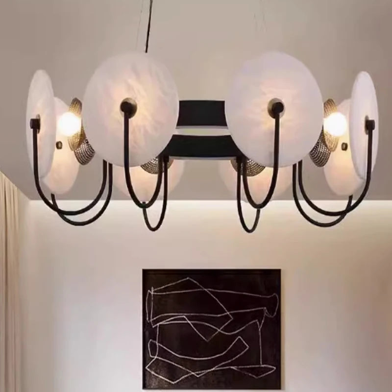 Coin Marble Chandelier Decoration Living Room Reflector Marble Hanging Lamp Copper Finish Black Pendant Lights