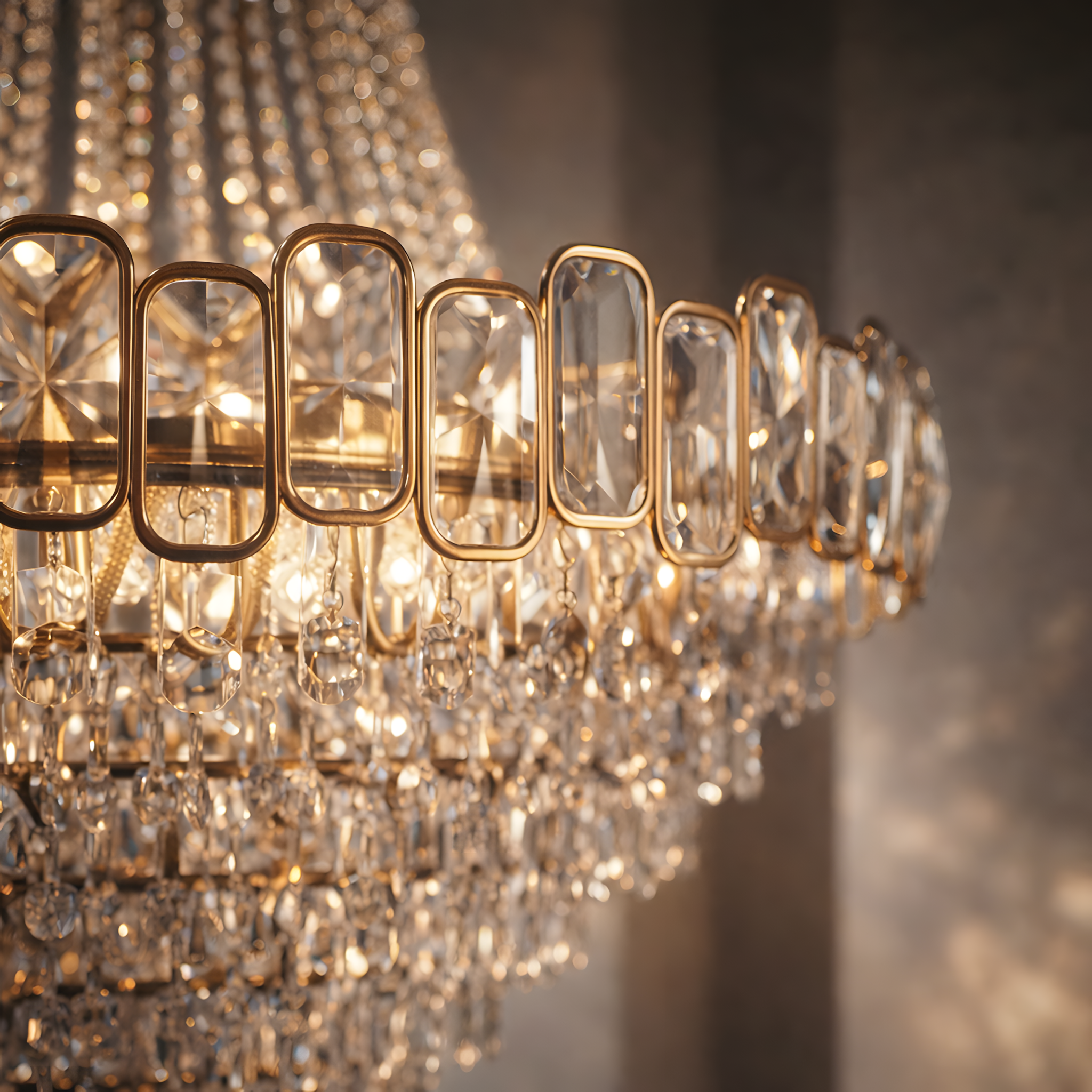 Close-up of a luxurious chandelier with crystal details